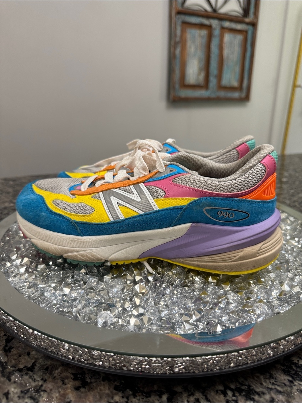 New Balance 990 Pastel Colorblock Sneakers - Teal, Pink, Yellow M6 W 8